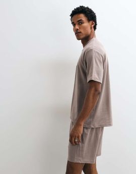 ASOS DESIGN ASOS DESIGN henley set short pyjama set in stone-NEUTRAL