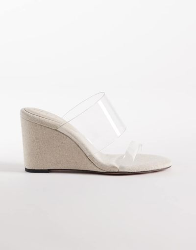 ASOS DESIGN ASOS DESIGN Hennie double strap mid heeled wedges in clear