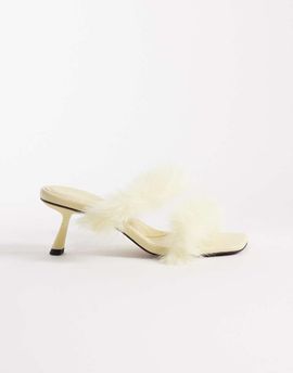 ASOS DESIGN ASOS DESIGN Hercules faux fur minimalist mid heeled mules in lemon-Yellow