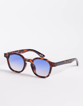 ASOS DESIGN ASOS DESIGN hexagon square sunglasses in tortoise with blue lenses-Brown