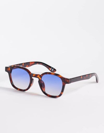ASOS DESIGN ASOS DESIGN hexagon square sunglasses in tortoise with blue lenses-Brown