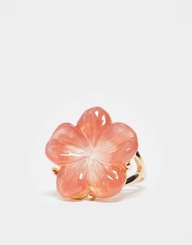 ASOS DESIGN ASOS DESIGN hibiscus flower ring in pink resin and gold tone