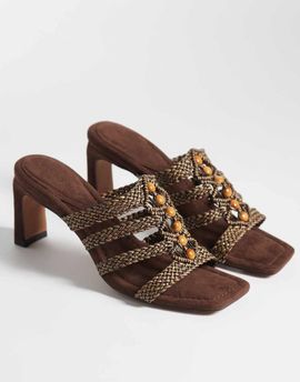 ASOS DESIGN ASOS DESIGN Hide beaded weave detail mid heeled mules in chocolate-Brown
