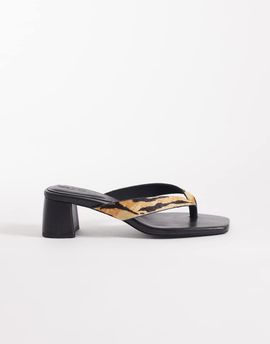 ASOS DESIGN ASOS DESIGN Hideout premium leather block heeled toe thong sandals in tiger print-Multi