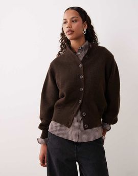 ASOS DESIGN ASOS DESIGN high crew neck cardigan in chocolate-Brown