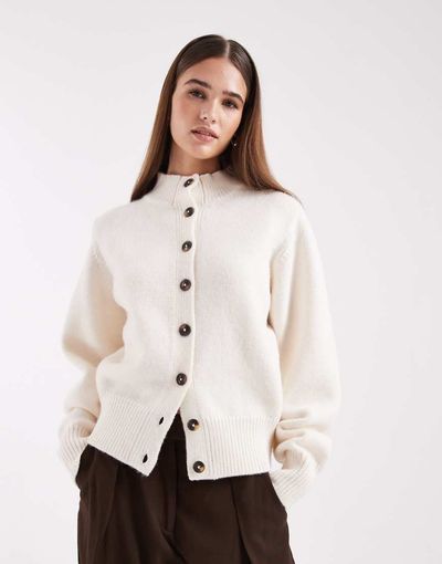 ASOS DESIGN ASOS DESIGN high crew neck cardigan in cream-White