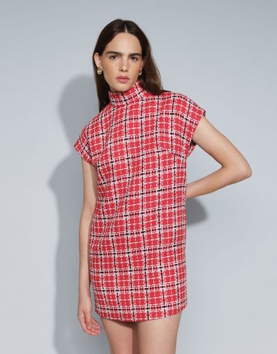 ASOS DESIGN ASOS DESIGN high funnel neck mini dress in red boucle-Multi