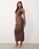 ASOS DESIGN ASOS DESIGN high neck asymmetric ruched midaxi dress in chocolate-Brown - 1
