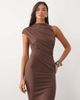ASOS DESIGN ASOS DESIGN high neck asymmetric ruched midaxi dress in chocolate-Brown - 2