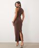 ASOS DESIGN ASOS DESIGN high neck asymmetric ruched midaxi dress in chocolate-Brown - 4