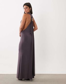 ASOS DESIGN ASOS DESIGN high neck cowl maxi dress with hardware detail and sash in slate-Gray