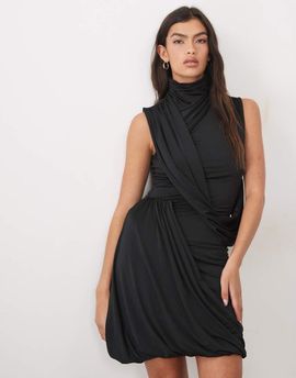 ASOS DESIGN ASOS DESIGN high neck cross body bubble mini dress in black