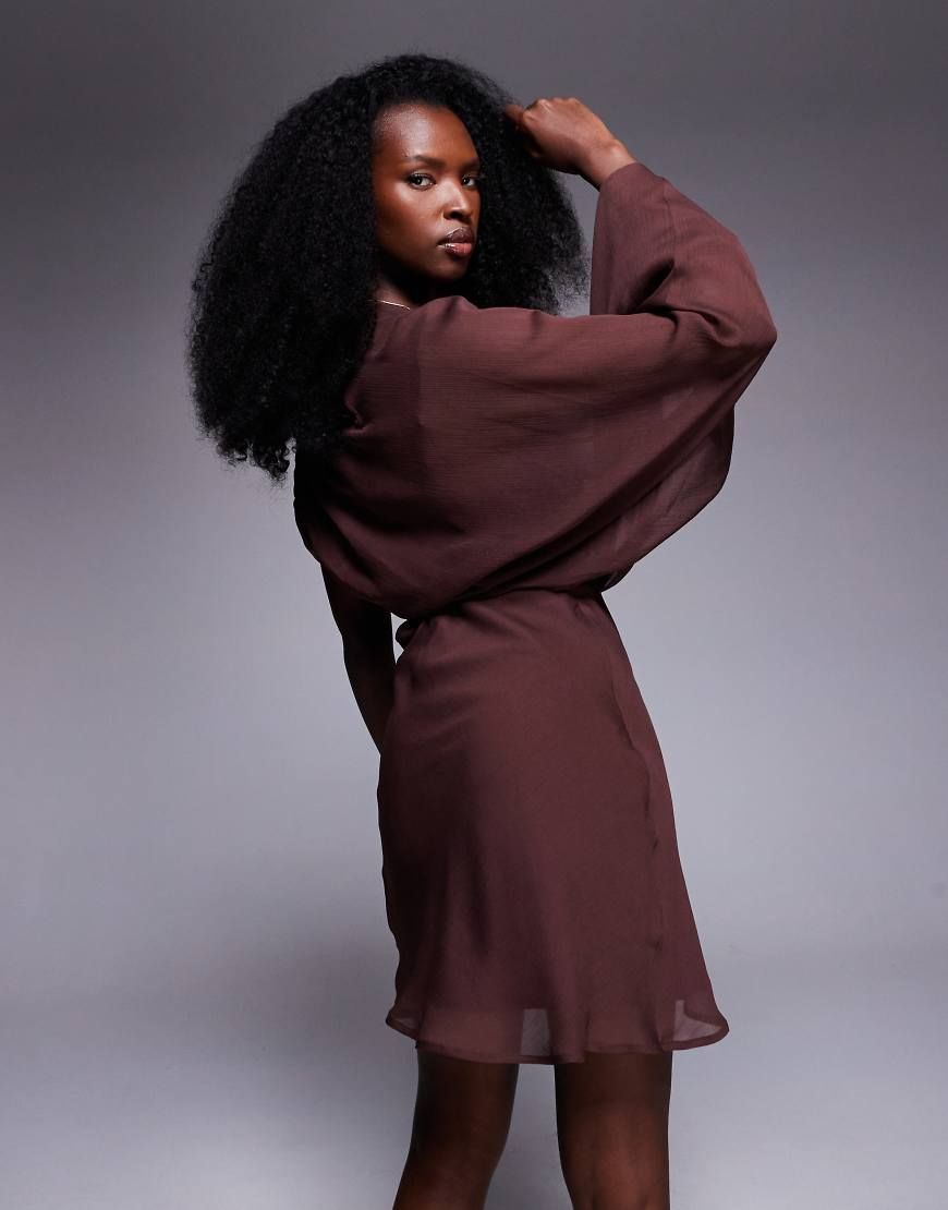 asymmetric draped cut out mini dress ASOS DESIGN Striking asymmetric neckline creating Open Brown Embellished High Neck Size:US Size 10