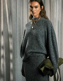 ASOS DESIGN ASOS DESIGN high neck fluffy sweater in charcoal - part of a set-Gray