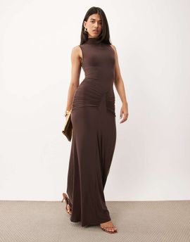 ASOS DESIGN ASOS DESIGN high neck godet detailing column maxi dress in brown