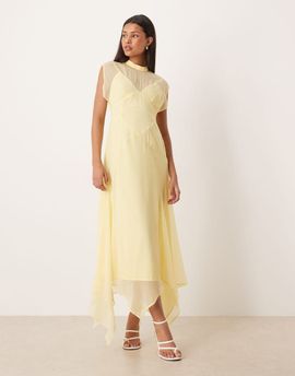 ASOS DESIGN ASOS DESIGN high neck handkerchief hem chiffon maxi dress in butter yellow