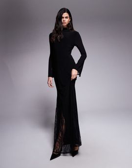 ASOS DESIGN ASOS DESIGN high neck maxi dress with sheer lace godets and layered sleeves in black