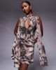 ASOS DESIGN ASOS DESIGN high neck mini swing dress with sash detail in animal print-Multi - 4