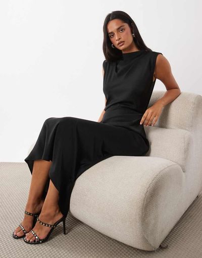 ASOS DESIGN ASOS DESIGN high neck pleated bodice dress in black