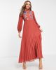 ASOS DESIGN ASOS DESIGN high neck pleated embroidery maxi dress in rust-Red - 1