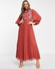 ASOS DESIGN ASOS DESIGN high neck pleated embroidery maxi dress in rust-Red - 4