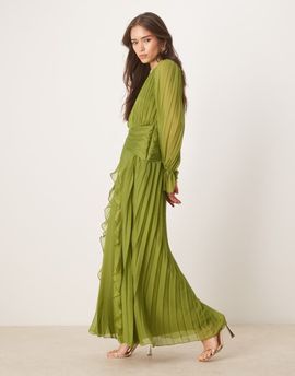ASOS DESIGN ASOS DESIGN high neck ruched belt detail maxi dress in olive green