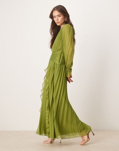 ASOS DESIGN ASOS DESIGN high neck ruched belt detail maxi dress in olive green