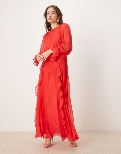 ASOS DESIGN ASOS DESIGN high neck ruched belt detail maxi dress in red