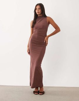 ASOS DESIGN ASOS DESIGN high neck sleeveless drape maxi dress in chocolate-Red