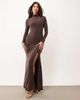 ASOS DESIGN ASOS DESIGN high neck slinky maxi dress with lace trim open back detail in chocolate-Brown - 4