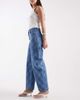 ASOS DESIGN ASOS DESIGN high rise barrel leg jeans in laser plaid print-Blue - 2