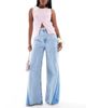 ASOS DESIGN ASOS DESIGN high rise palazzo jeans with rips and let down hem-Blue - 1