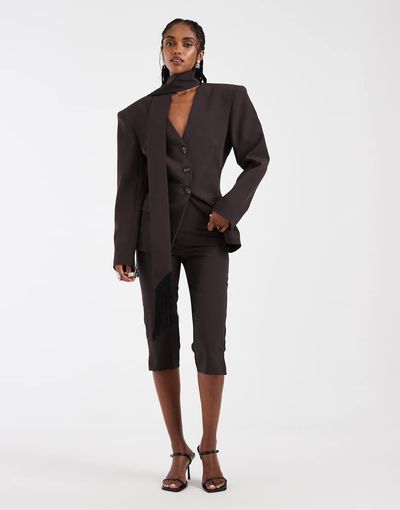 ASOS DESIGN ASOS DESIGN high rise tailored capri pants in brown - part of a set