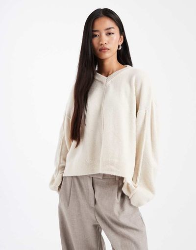 ASOS DESIGN ASOS DESIGN high v banana sleeve sweater in cream-White