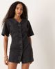 ASOS DESIGN ASOS DESIGN high v neck denim mini dress in washed black - 2