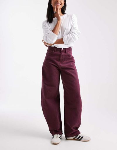 ASOS DESIGN ASOS DESIGN high waist barrel jeans in burgundy-Red