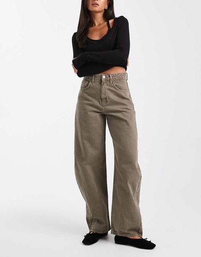 ASOS DESIGN ASOS DESIGN high waist barrel jeans in khaki-Green