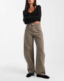 ASOS DESIGN ASOS DESIGN high waist barrel leg jeans in light khaki-Green