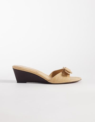 ASOS DESIGN ASOS DESIGN Highway buckle detail wedge sandals in natural-fabrication effect-Neutral