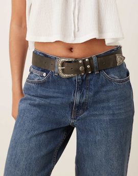 ASOS DESIGN ASOS DESIGN hip and waist belt with silver western buckle detail in washed black