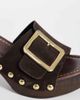 ASOS DESIGN ASOS DESIGN Hometown premium oversized buckle detail heeled mule clogs in chocolate suede-Brown - 3