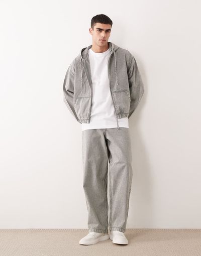 ASOS DESIGN ASOS DESIGN hooded jacket in gray and white stripes - part of a set