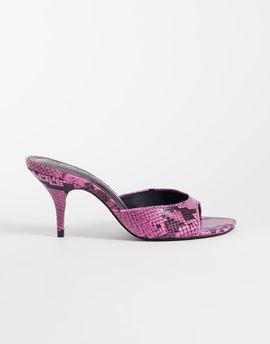 ASOS DESIGN ASOS DESIGN Hooray mid heeled mules in pink snake