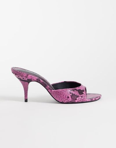 ASOS DESIGN ASOS DESIGN Hooray mid heeled mules in pink snake