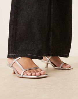 ASOS DESIGN ASOS DESIGN Hop minimal kitten heel sandals in silver