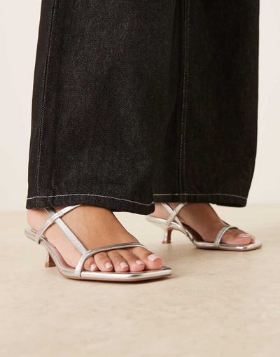 ASOS DESIGN ASOS DESIGN Hop minimal kitten heel sandals in silver
