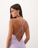 ASOS DESIGN ASOS DESIGN hotfix embellished lace plunge neck maxi dress with open back and sheer skirt in lilac-Purple - 4
