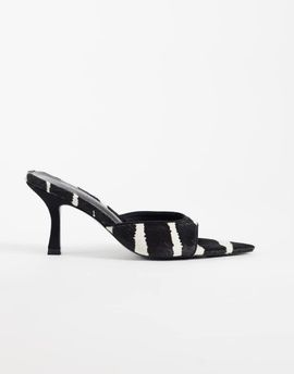 ASOS DESIGN ASOS DESIGN Hotline hair on real leather pointed toe heeled mules in zebra-Multi