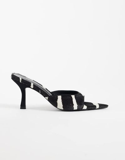 ASOS DESIGN ASOS DESIGN Hotline hair on real leather pointed toe heeled mules in zebra-Multi