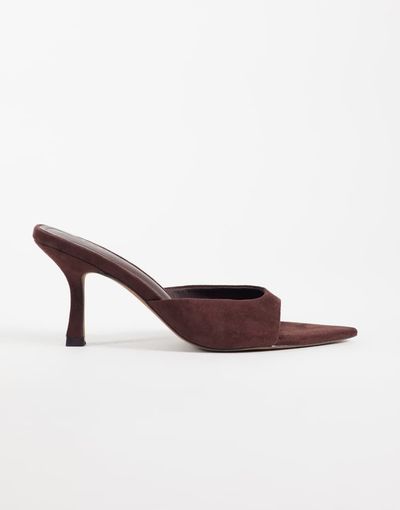 ASOS DESIGN ASOS DESIGN Hotline pointed toe heeled mules in chocolate suedette-Brown